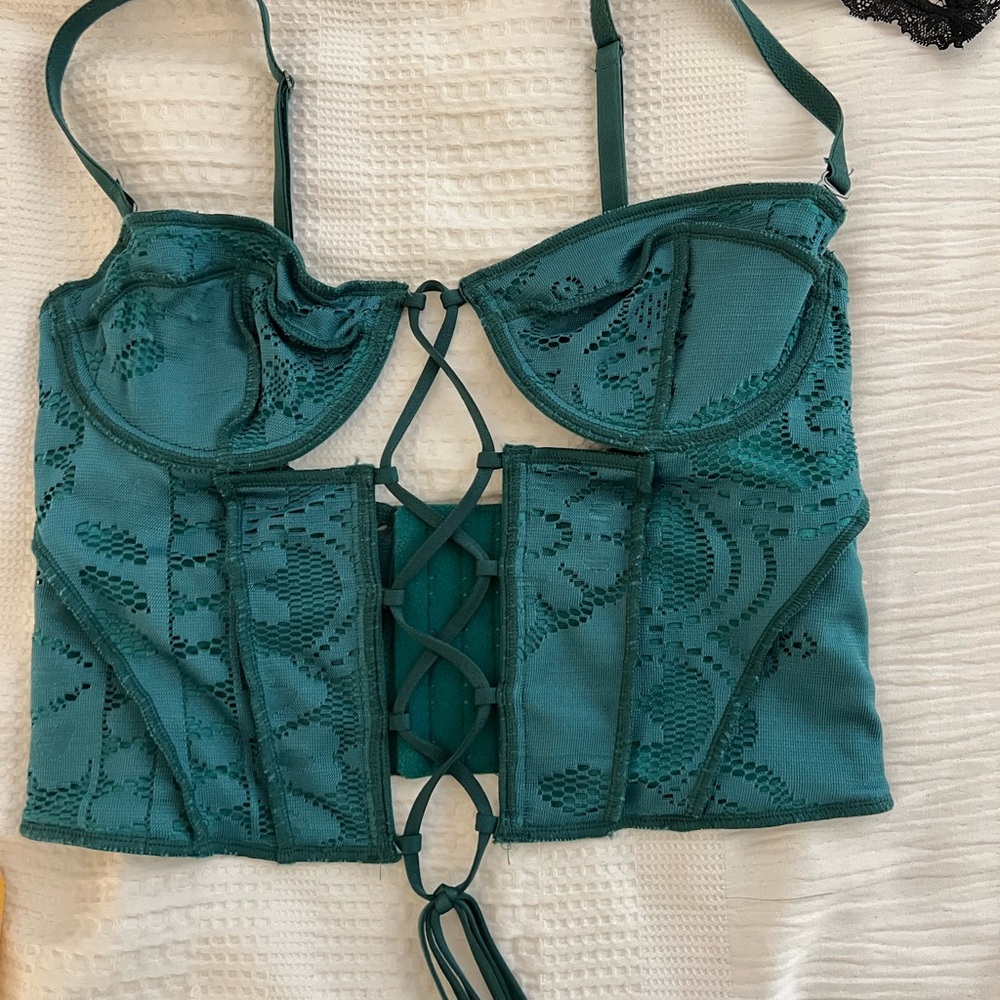 Urban outfitters Teal Lace-Up Corset Top